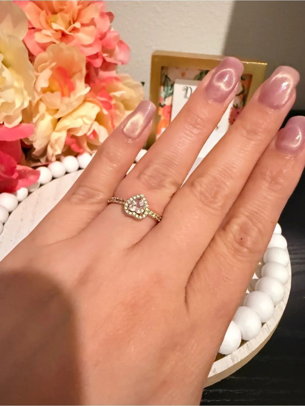Pandora Rose Heart Halo Ring Pink CZ Size 56 US 7.5 ALE MET Signed With Box
